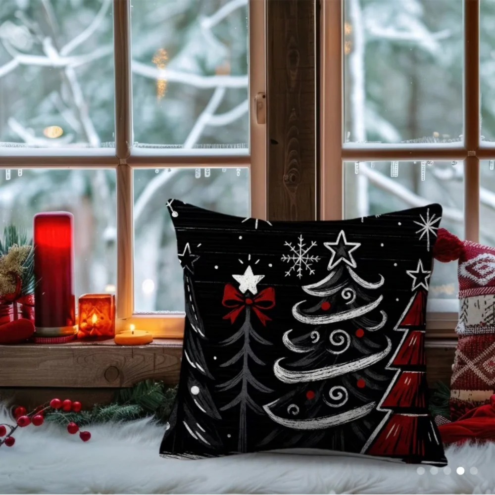 (New in package)4 pk Holiday Decorative Pillow Covers Set - Black, Red, White